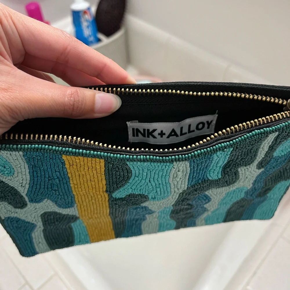 Ink and Alloy Beaded Teal & Yellow Women's Clutch Bag